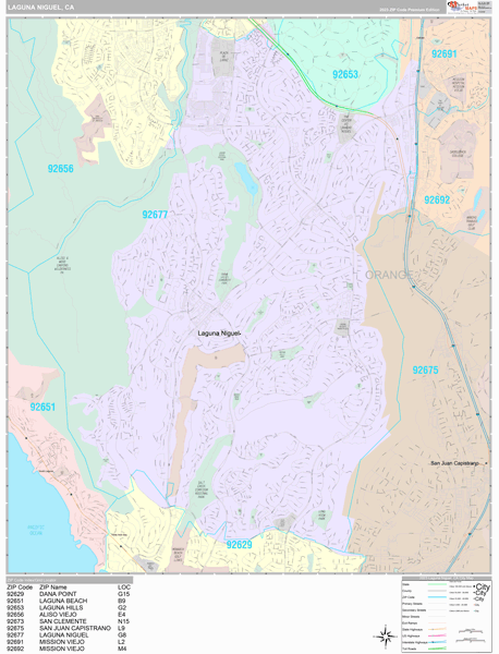 Laguna Niguel, CA Zip Code Map
